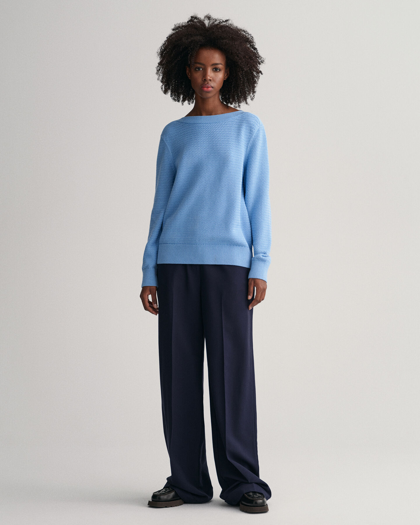 Jersey de algodón con cuello de barco Textured