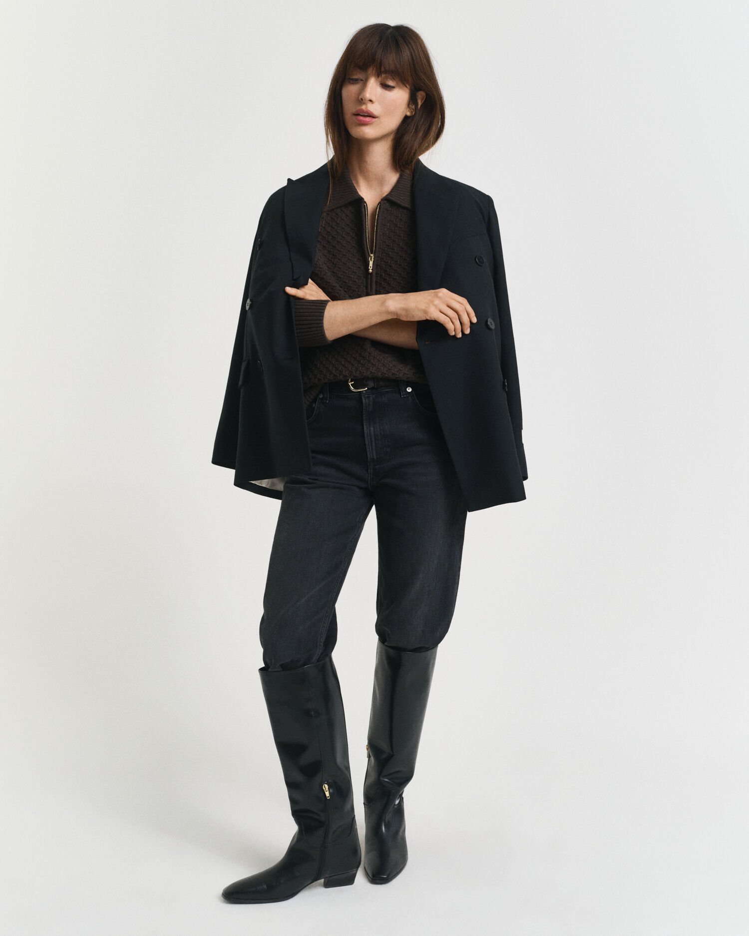 Jersey de algodón con media cremallera y textura