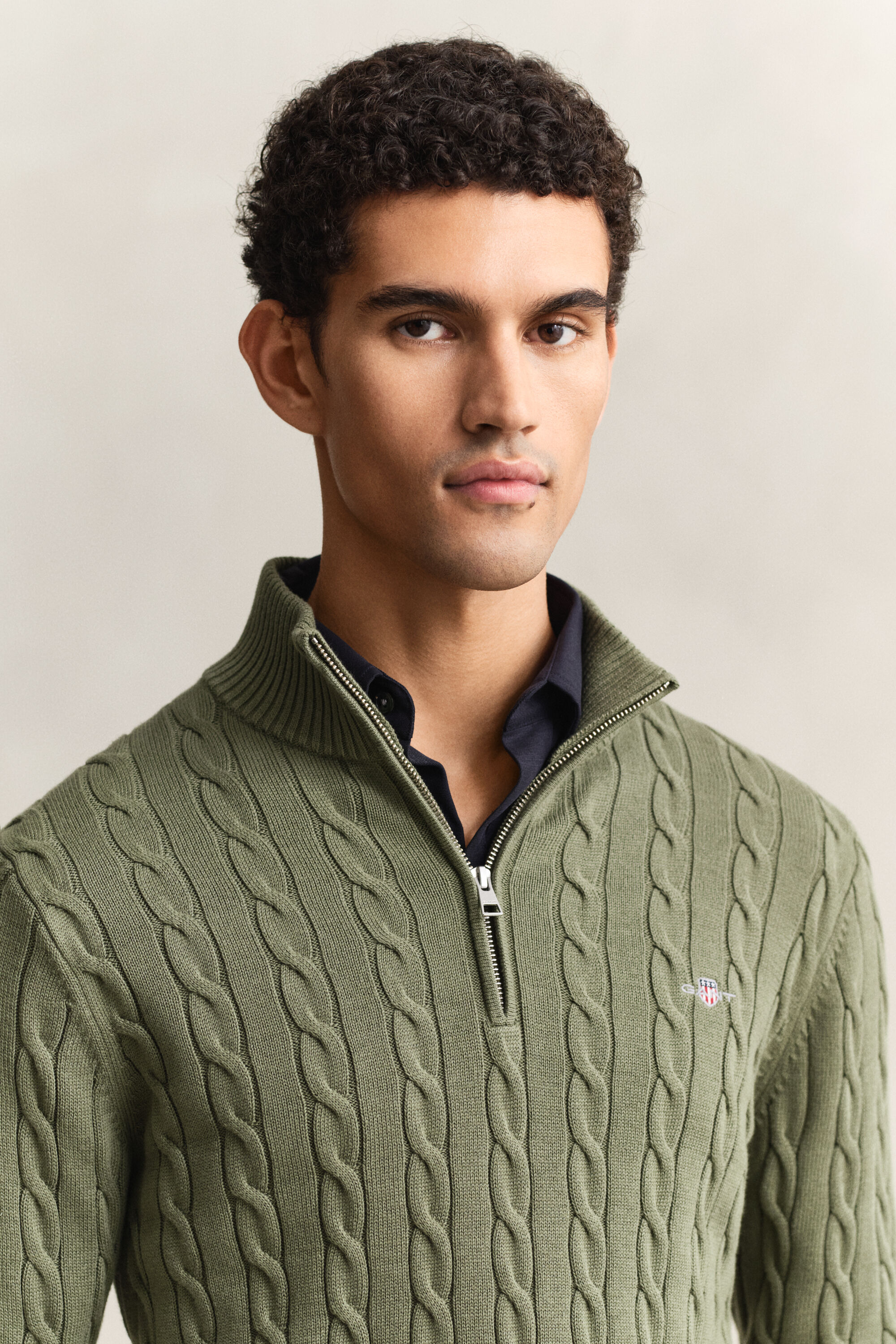 Jersey de punto de ochos con media cremallera en algodón