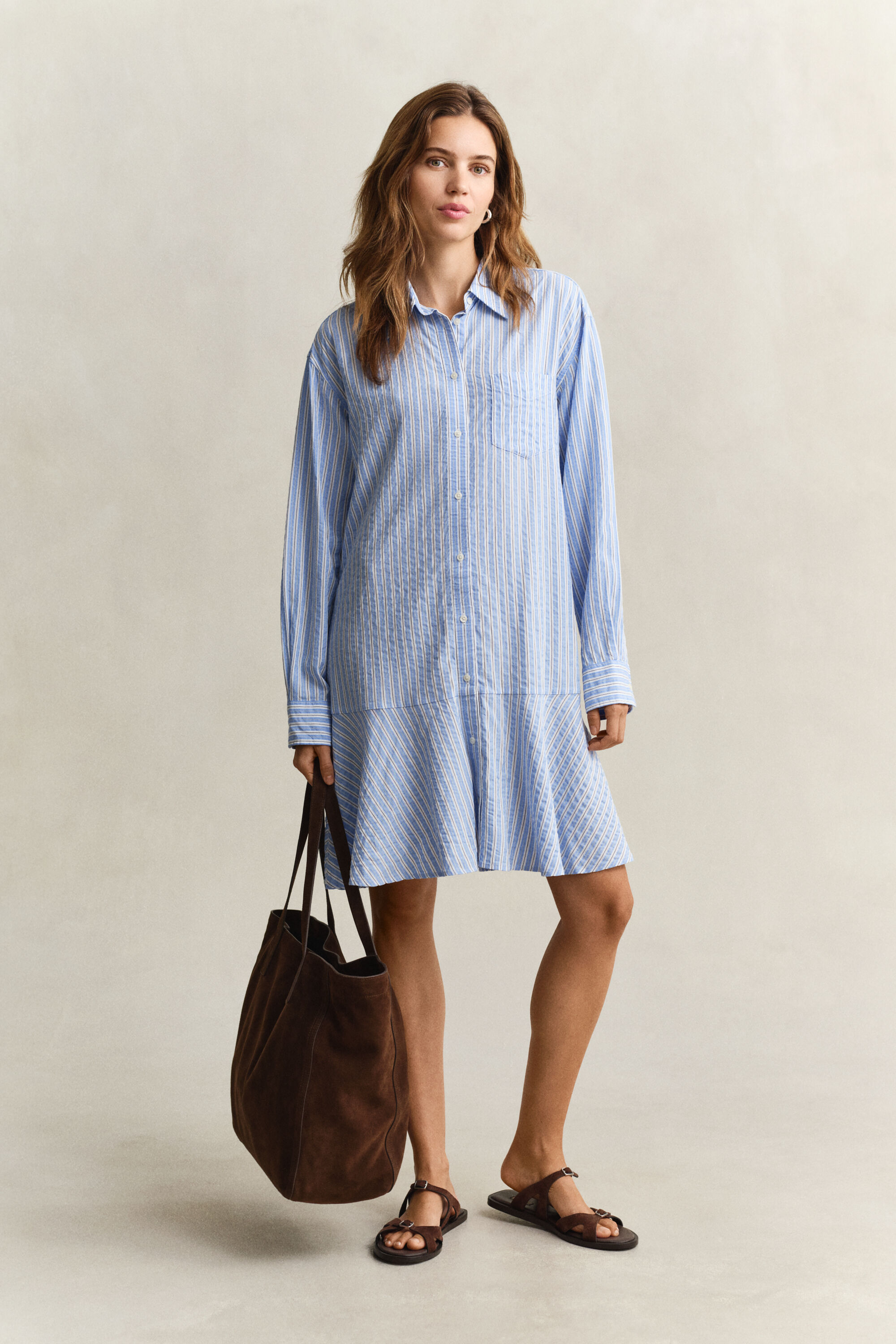 Vestido camisero de sirsaca a rayas