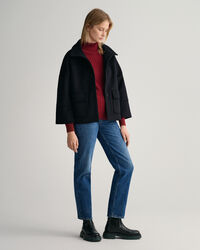 Jersey con cuello de cisne de punto de ochos en algod&oacute;n el&aacute;stico