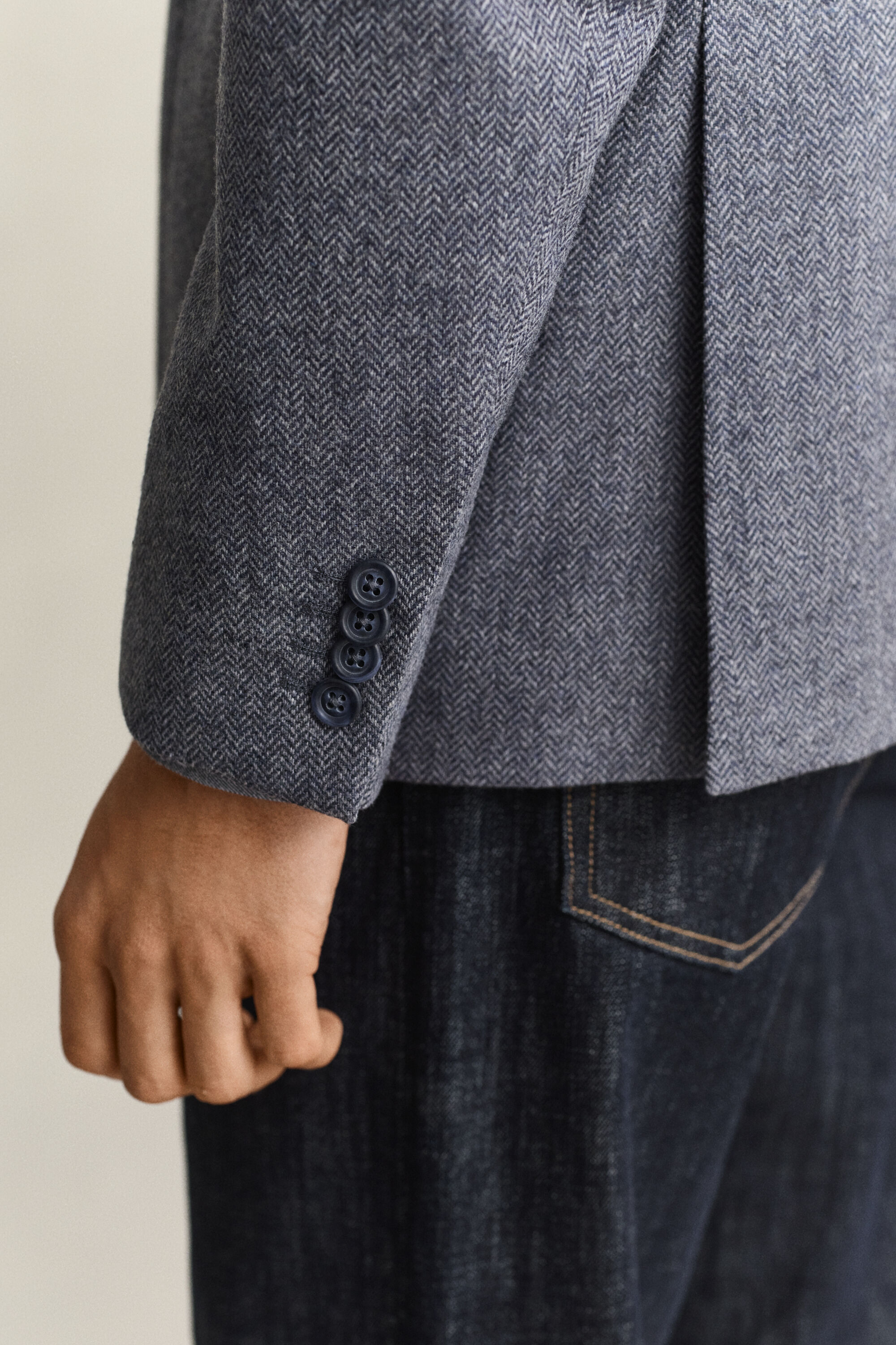 Chaqueta de traje de lana con diseño de espiga