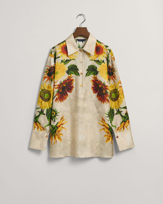 Blusa de seda Popover con estampado de girasoles