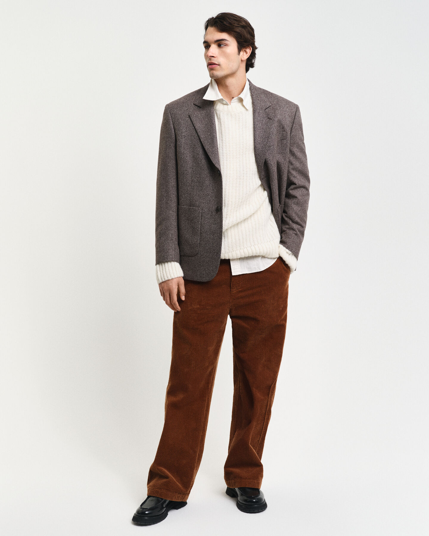 Jersey de cuello redondo en mezcla de lana de alpaca acanalada