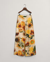 Pantalones de seda y pernera ancha con estampado de girasoles