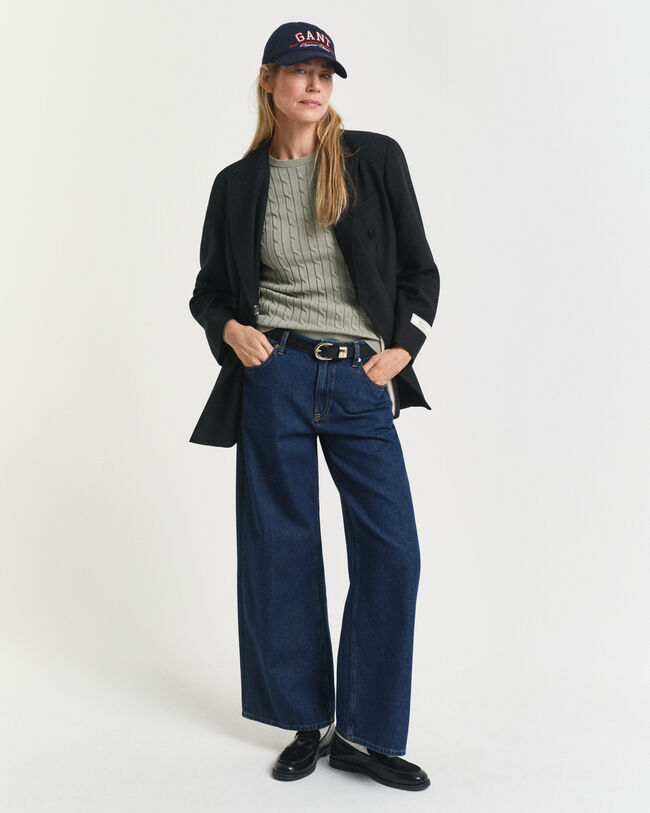 Jersey de cuello redondo y punto de ochos en algodón elástico