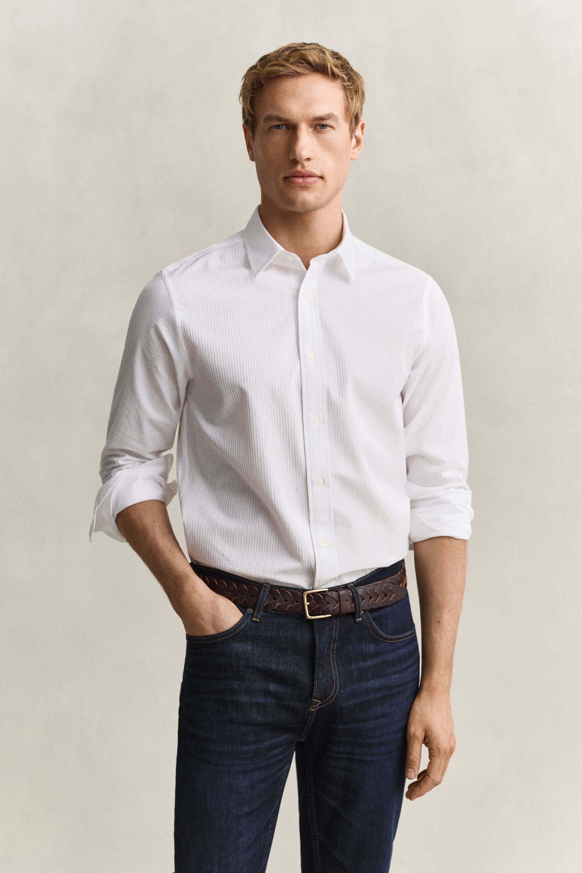Camisa Regular Fit con textura labrada de rayas