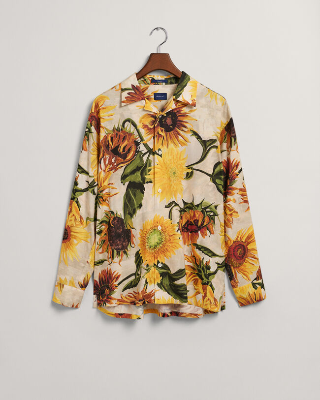 Camisa Relaxed Fit de seda con estampado de girasoles
