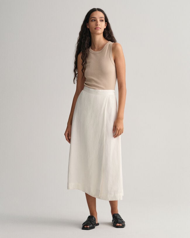 Falda midi de viscosa y lino