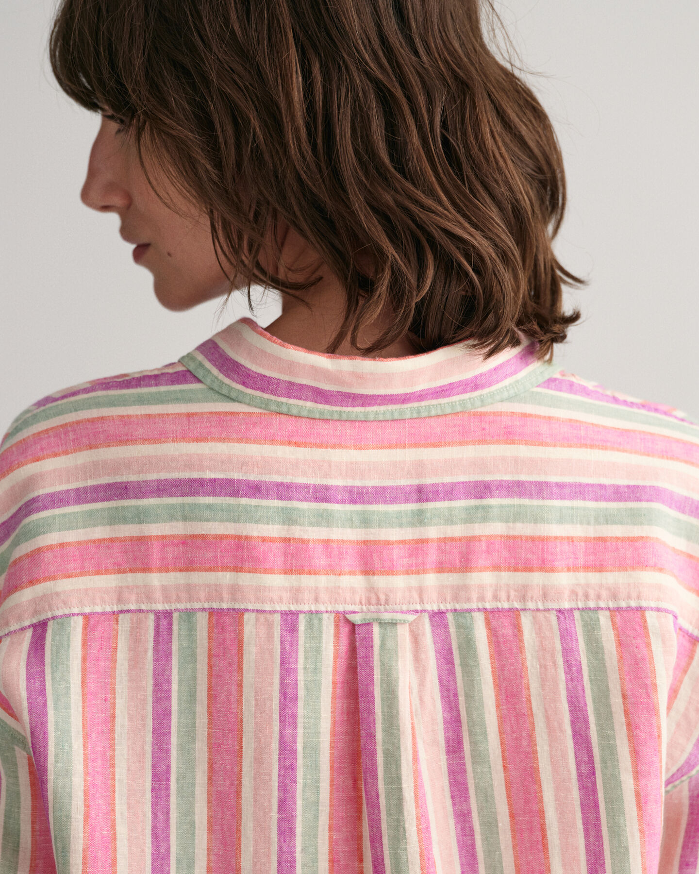 Vestido camisero de lino con varios diseños de rayas