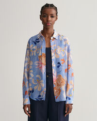 Camisa Regular Fit de seda y algodón con estampado de flores