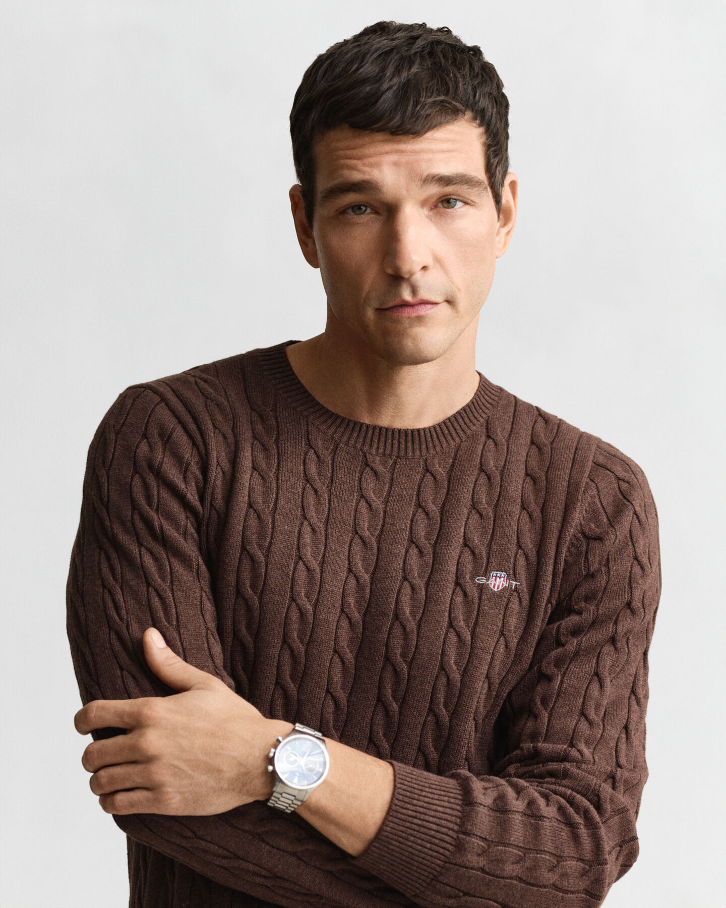 Jersey de cuello redondo y punto de ochos en algod&oacute;n