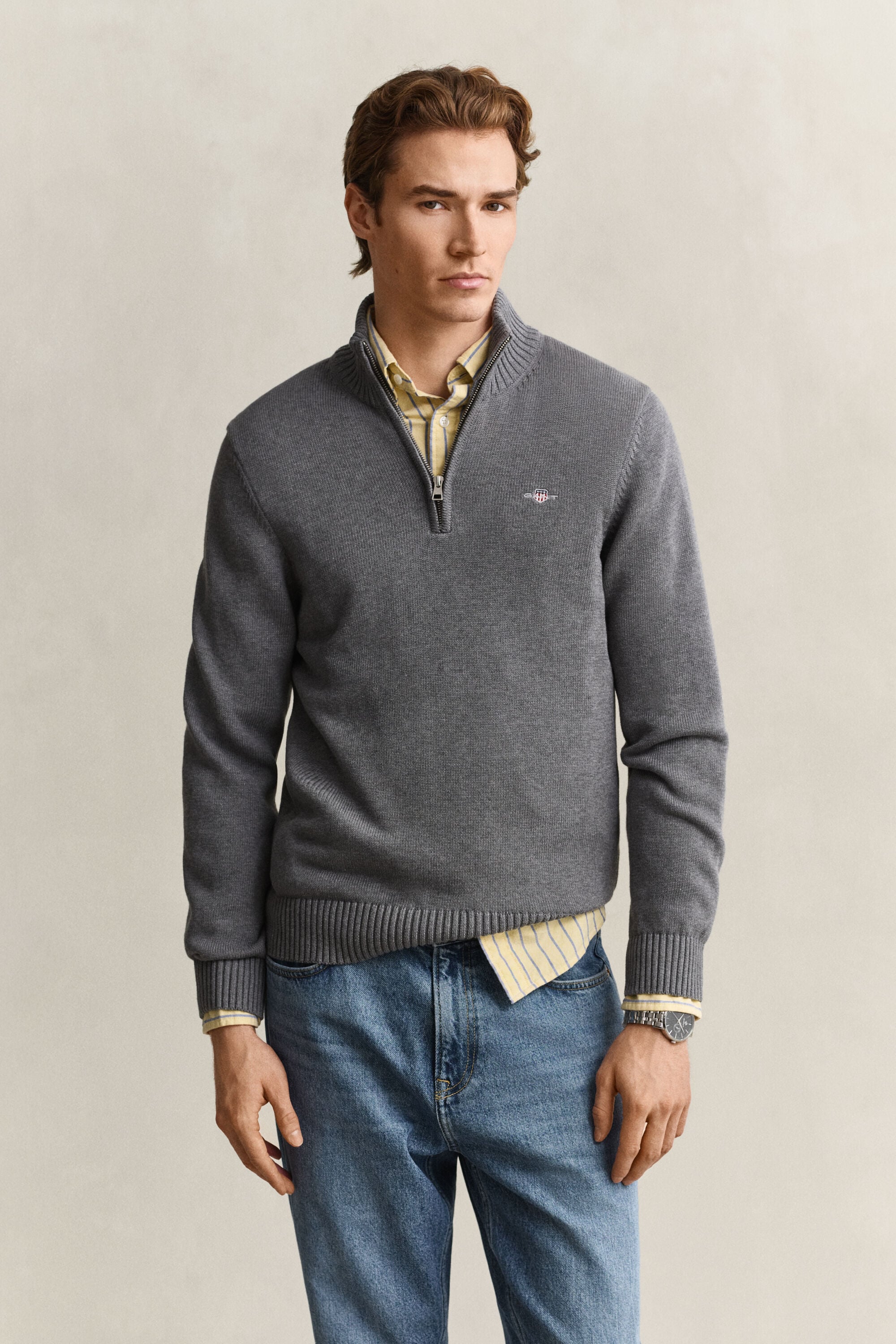 Jersey de algodón con media cremallera Casual