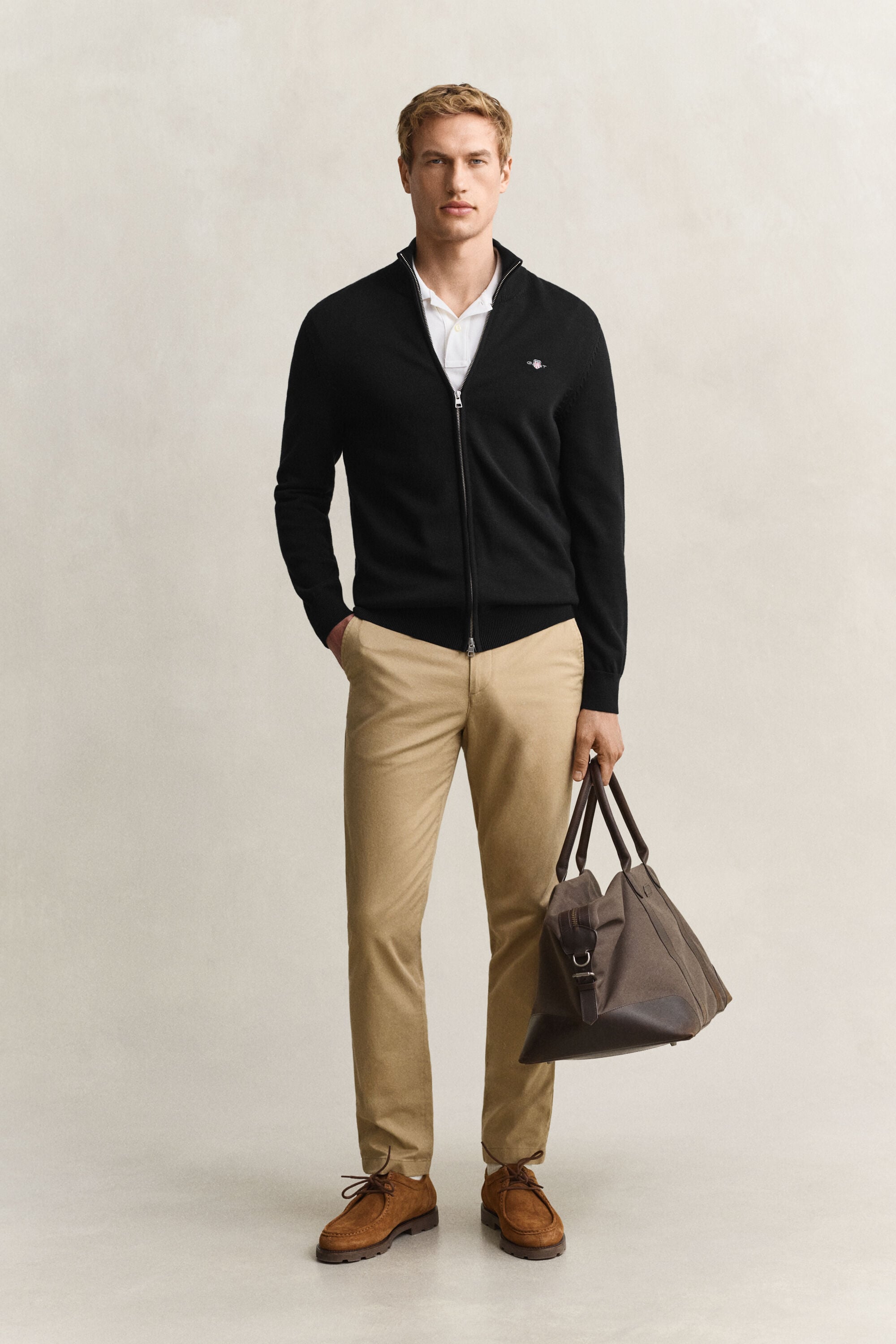 Cárdigan de algodón con cremallera Casual