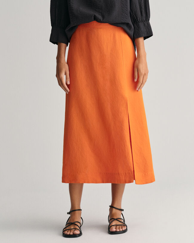 Falda midi en mezcla de lino