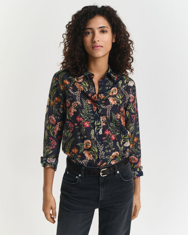 Camisa Regular Fit de algodón y seda con estampado de flores