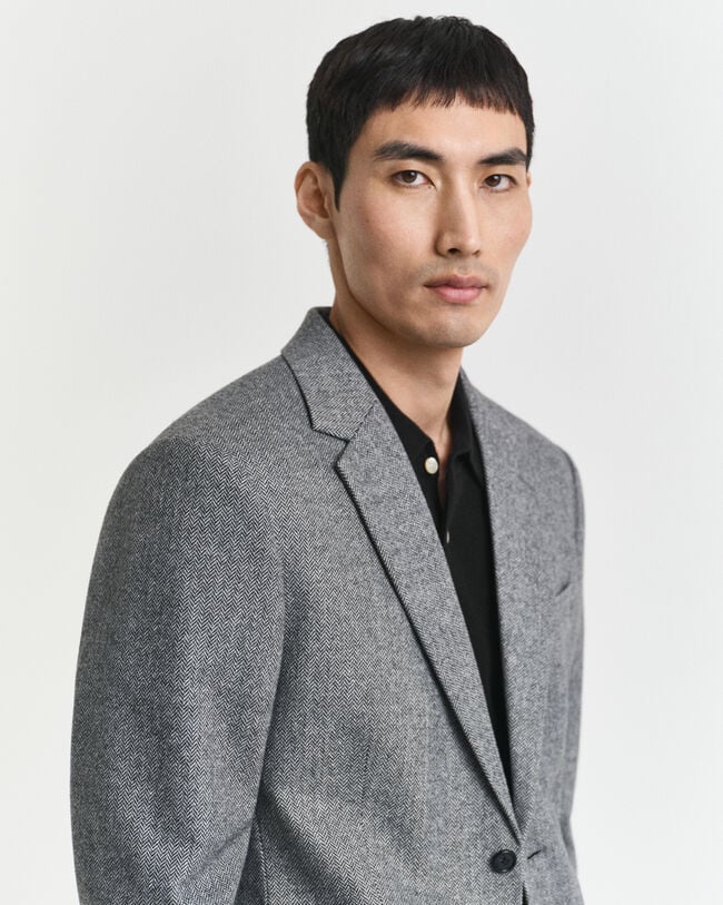 Chaqueta de traje Slim Fit de franela con diseño de espiga