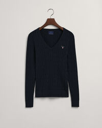 Jersey de punto de ochos con cuello de pico en algodón elástico