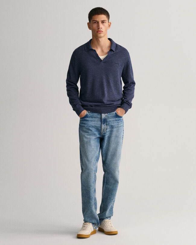 Jersey tipo polo de algodón y lino