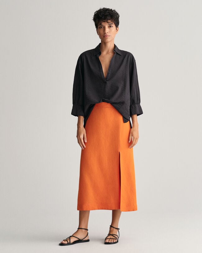 Falda midi en mezcla de lino