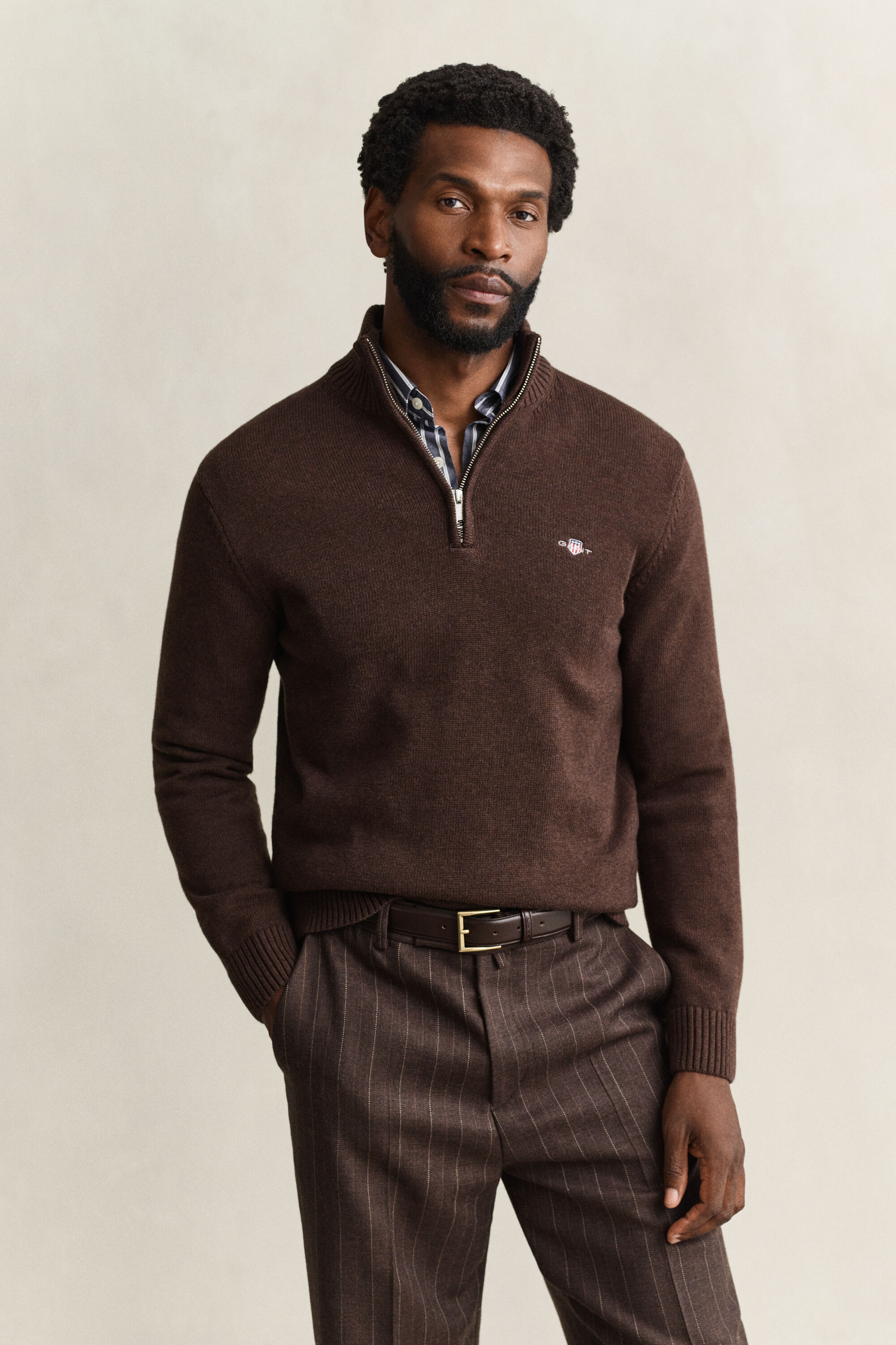 Jersey de algodón con media cremallera Casual