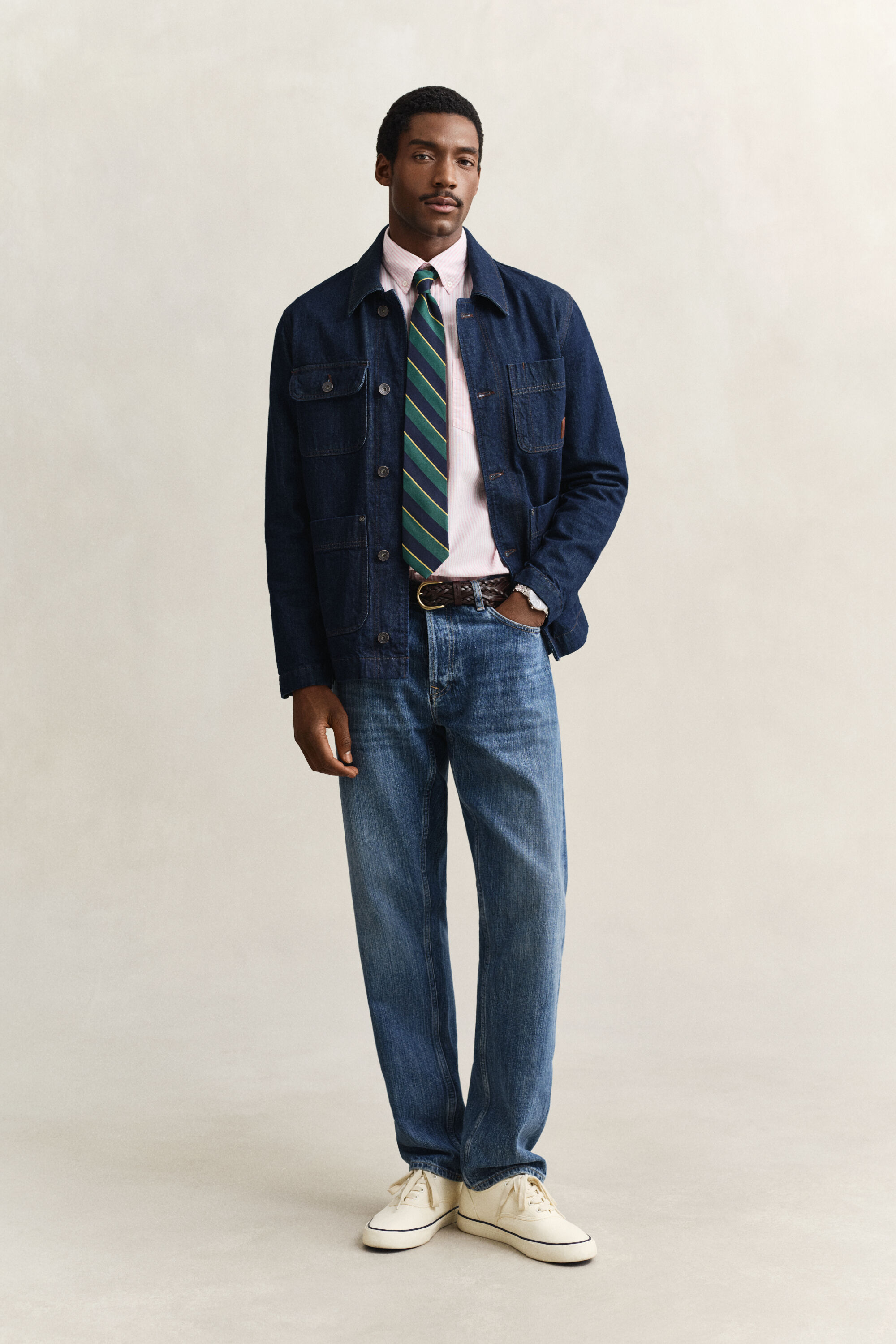 Camisa Oxford clásica de rayas finas