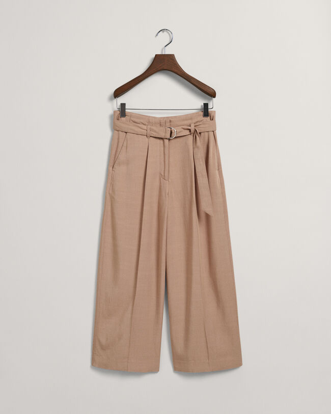 Pantalones tobilleros de pernera ancha con cintur&oacute;n