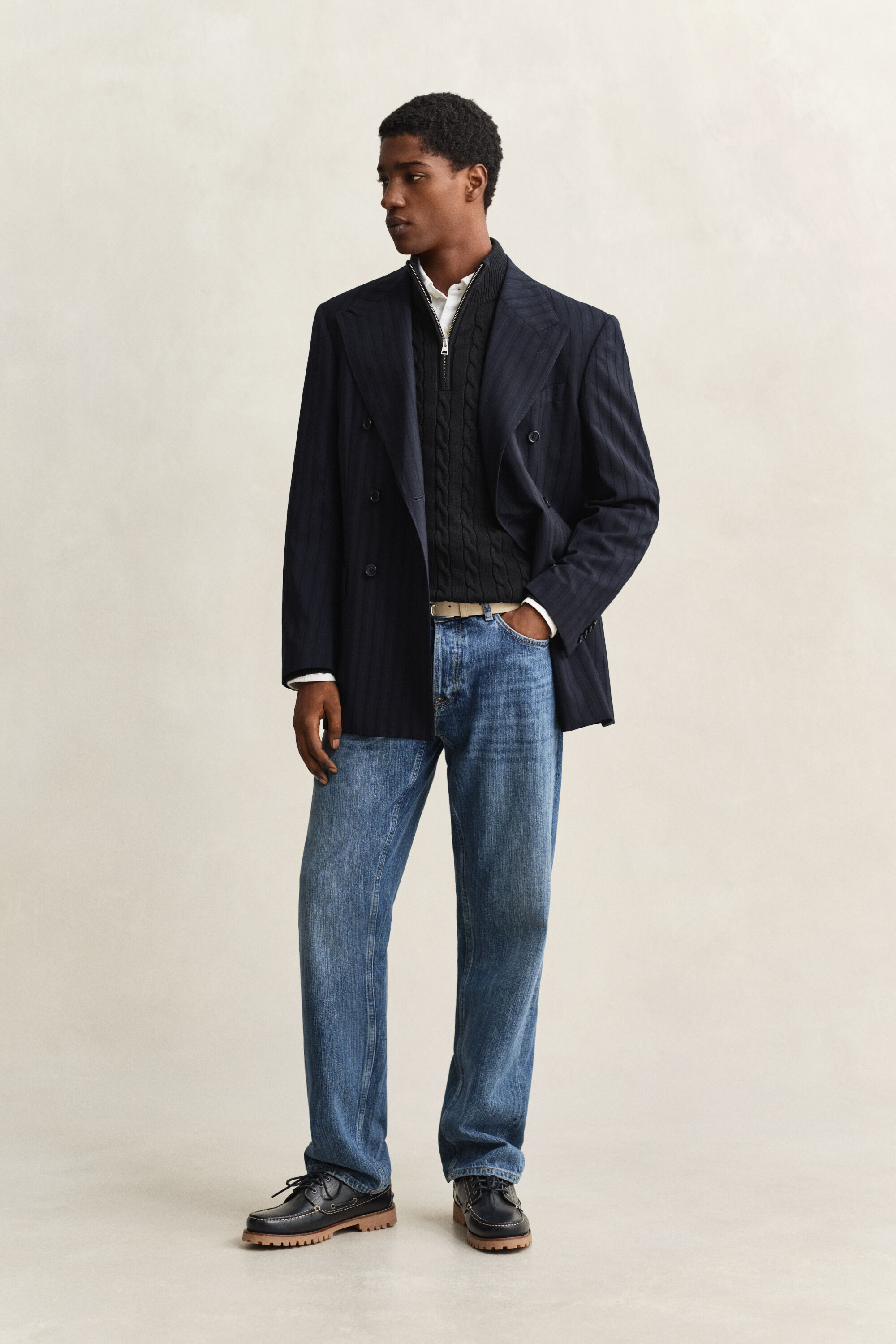 Jersey de punto de ochos con media cremallera en algodón