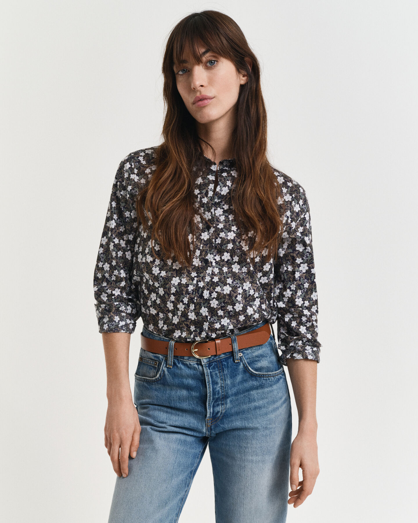 Camisa Regular Fit en gasa de algodón con estampado floral
