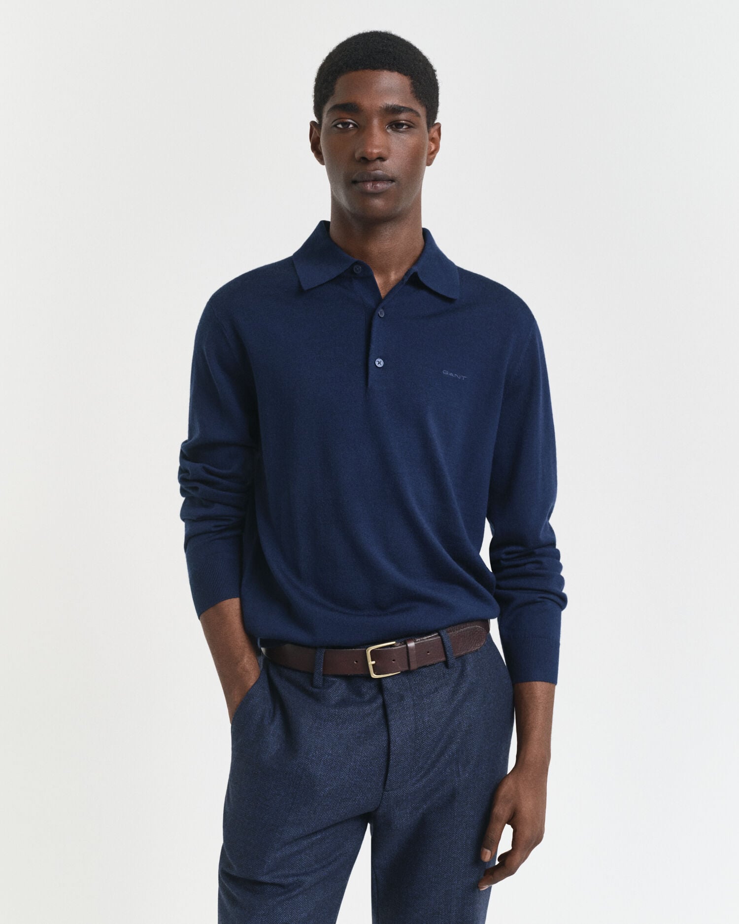 Jersey tipo polo de lana merino extrafina