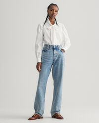 Camisa Oxford de manga abullonada con lazo