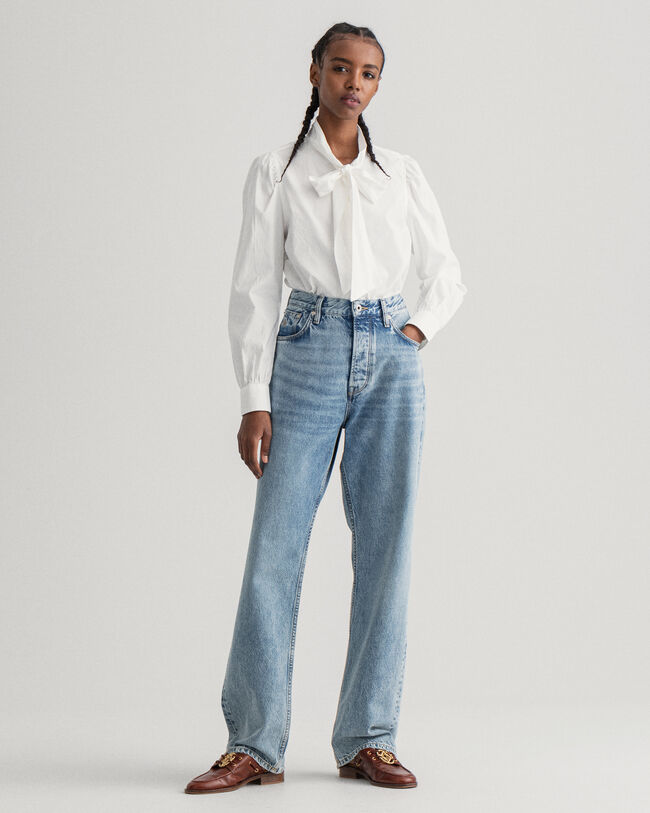 Camisa Oxford de manga abullonada con lazo