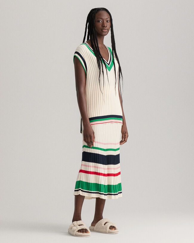 Falda de punto acanalado a rayas