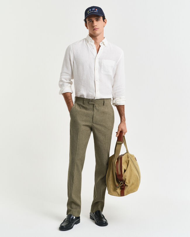 Pantalones de traje Slim Fit en algod&oacute;n y lino