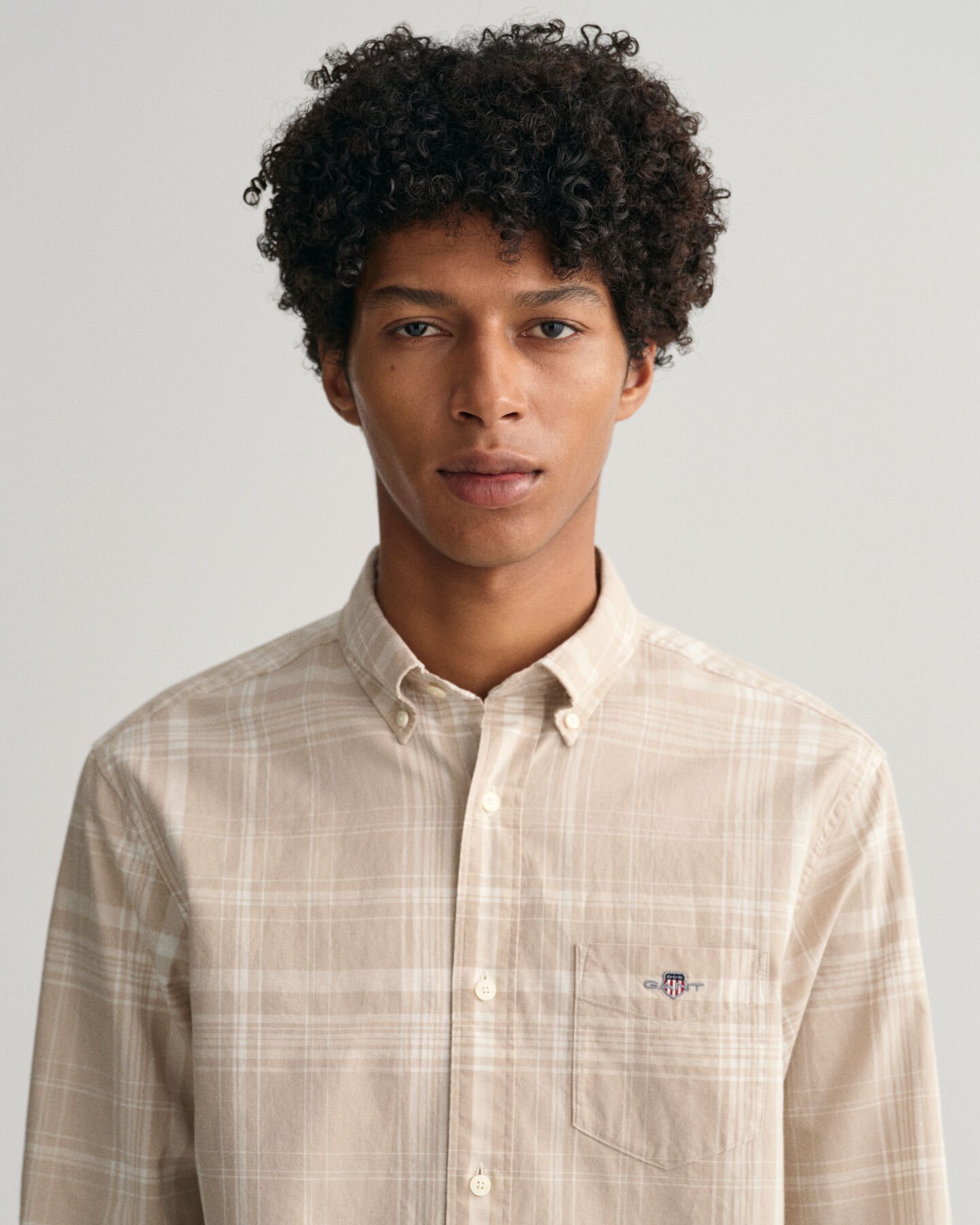 Camisa Regular Fit de lino y algodón a cuadros