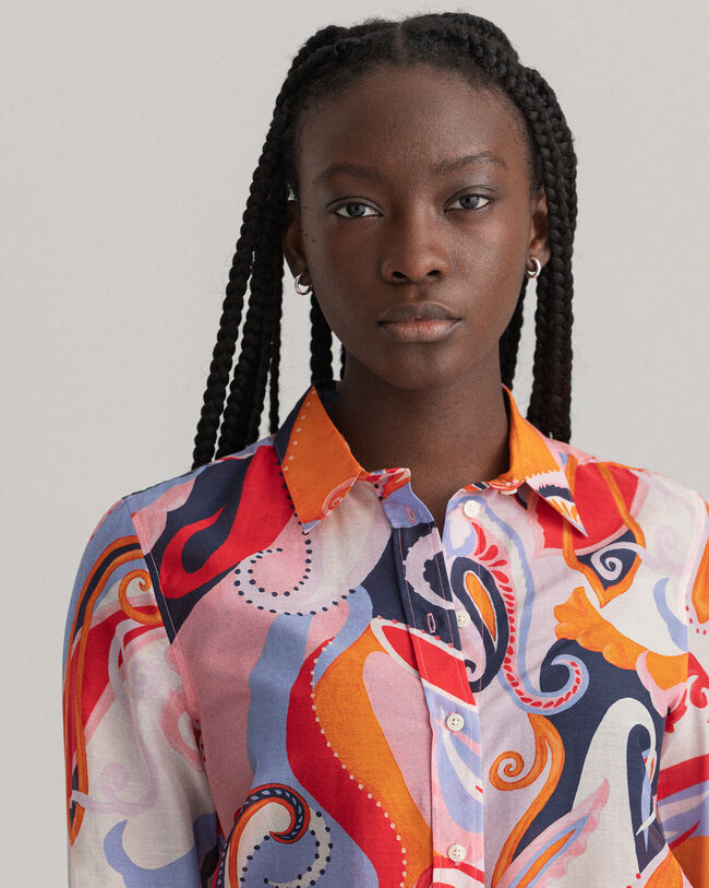 Camisa Regular Fit de seda y algod&oacute;n con estampado de cachemir