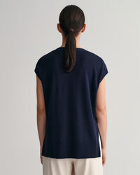 Chaleco en mezcla de lino con cuello de pico