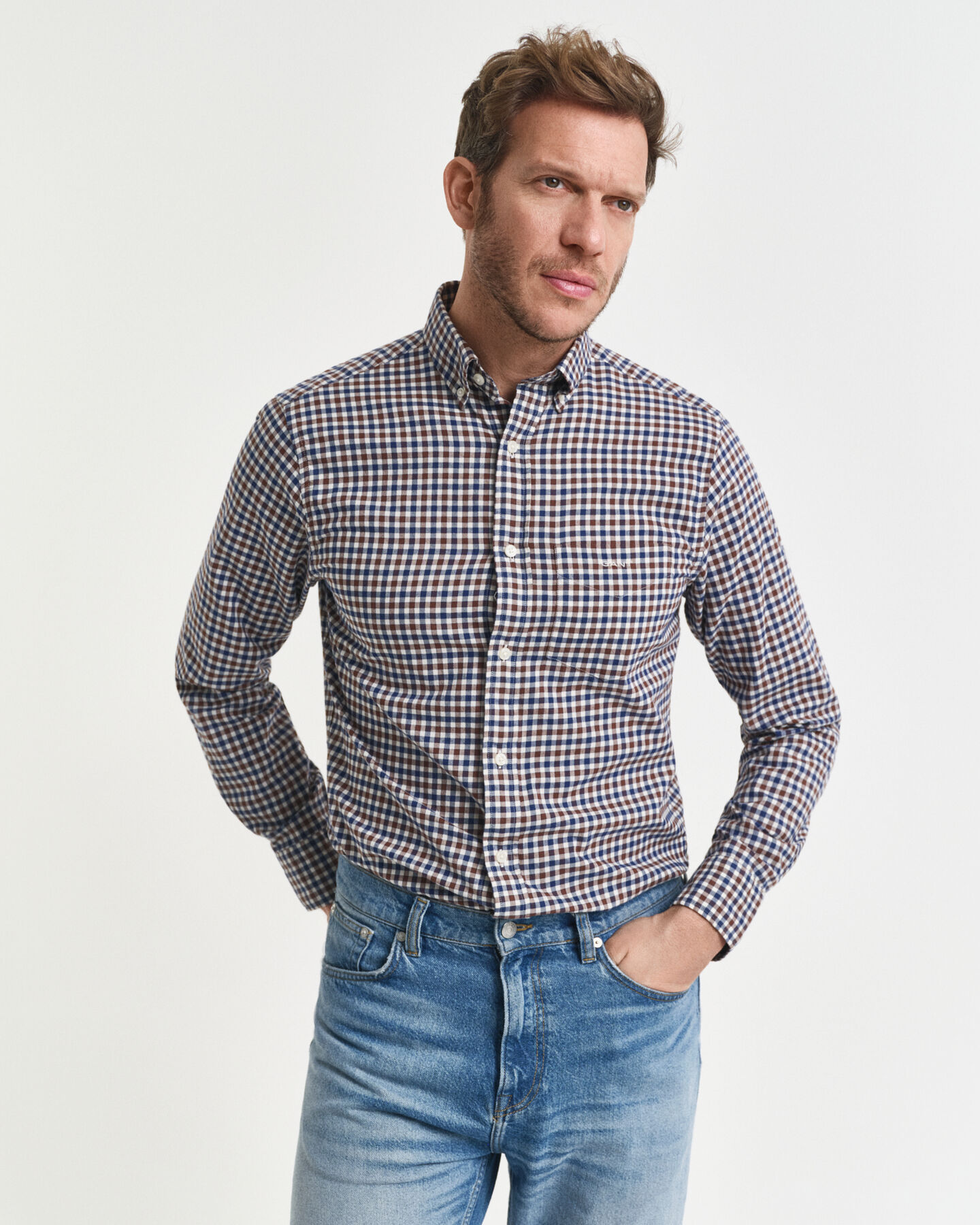 Camisa Regular Fit de sarga a cuadros Vichy