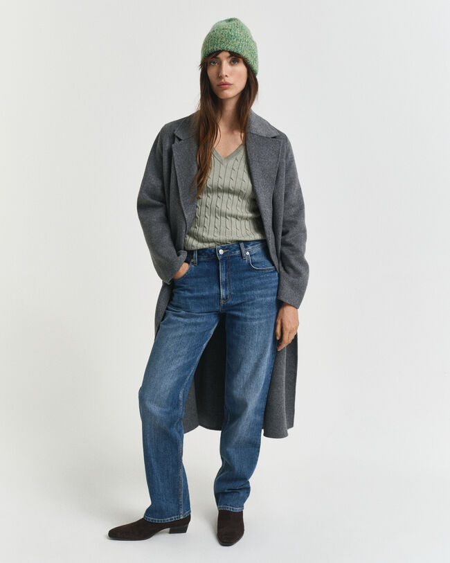 Jersey de punto de ochos con cuello de pico en algodón elástico