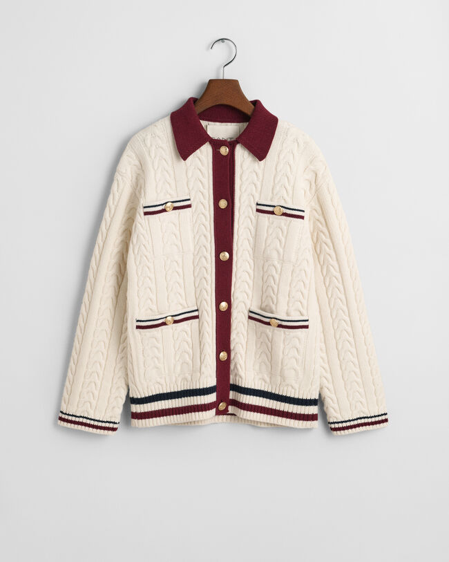 C&aacute;rdigan de punto de ochos en contraste