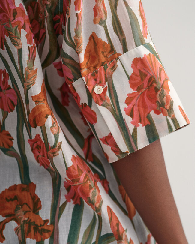 Camisa de manga corta en algod&oacute;n y seda con estampado Iris