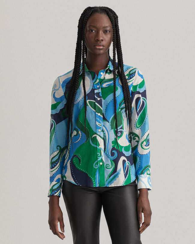 Camisa Regular Fit de seda y algodón con estampado de cachemir