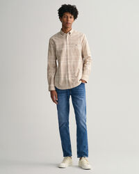 Camisa Regular Fit de lino y algodón a cuadros