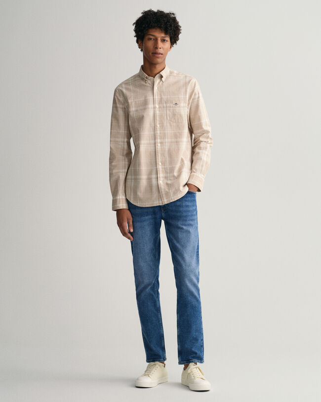 Camisa Regular Fit de lino y algodón a cuadros