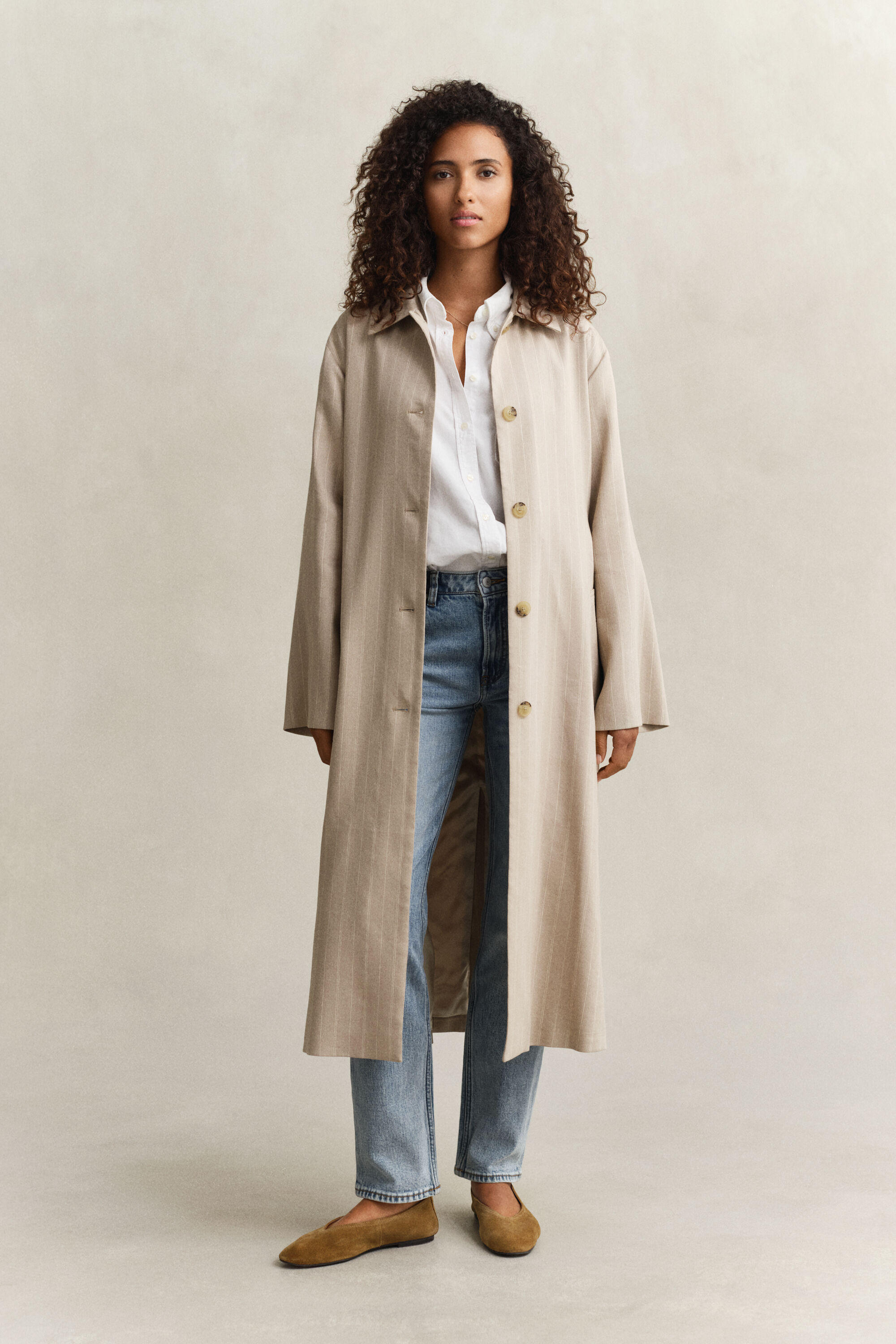 Abrigo de raya diplomática en mezcla de lino