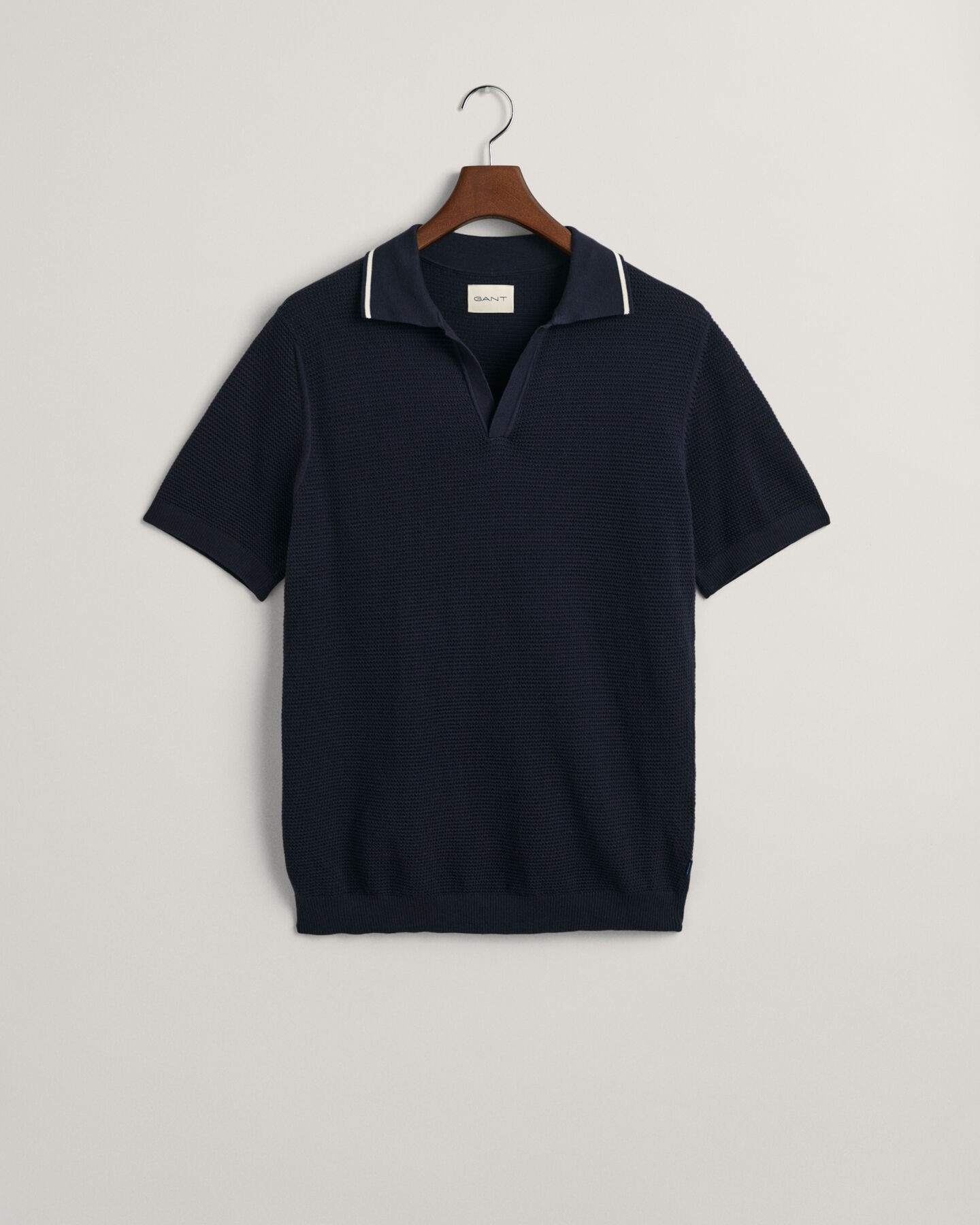 Jersey tipo polo de cuello abierto en algodón con textura