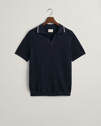 Jersey tipo polo de cuello abierto en algodón con textura