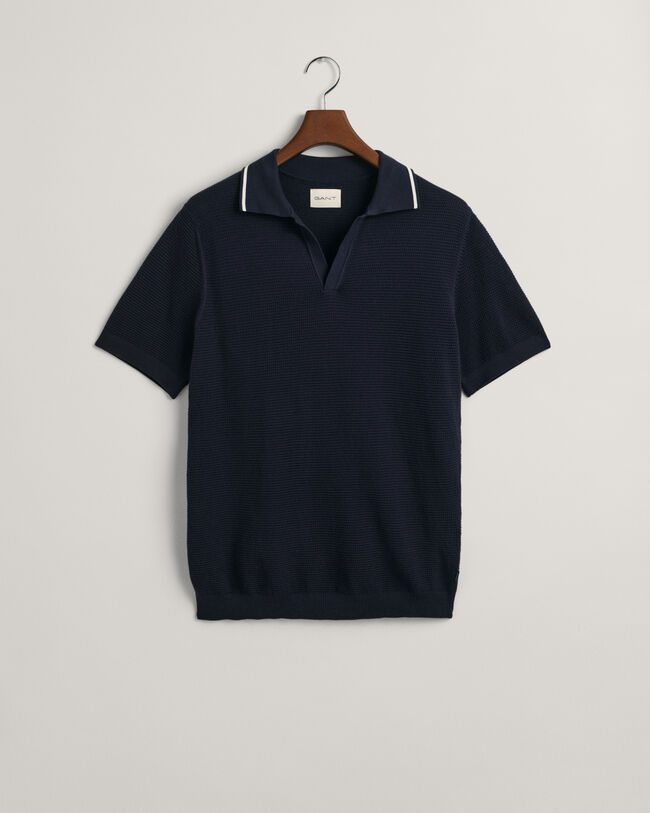 Jersey tipo polo de cuello abierto en algodón con textura