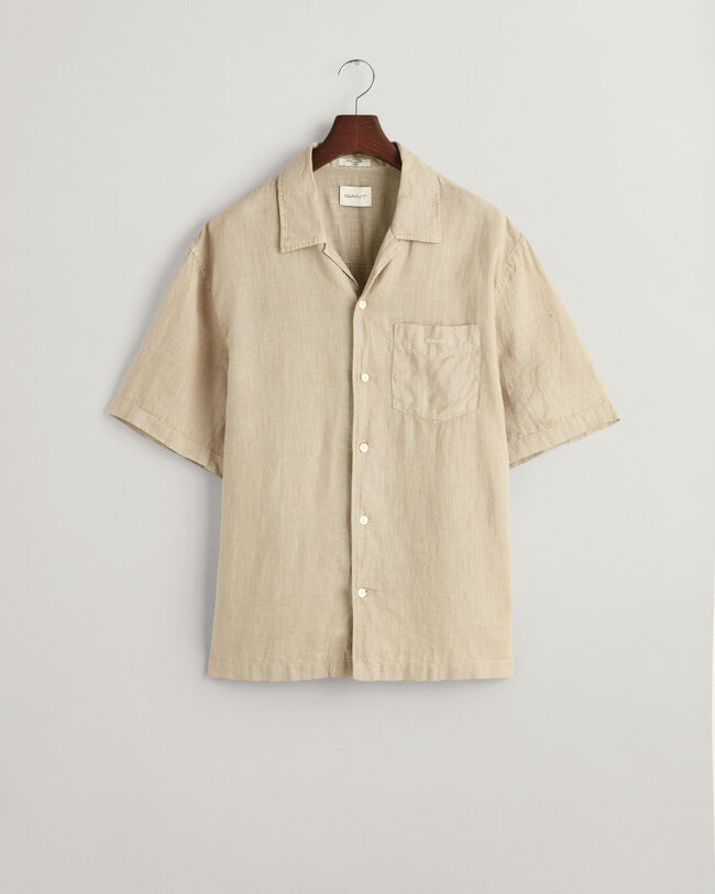 Camisa Relaxed Fit de manga corta y lino te&ntilde;ido en prenda