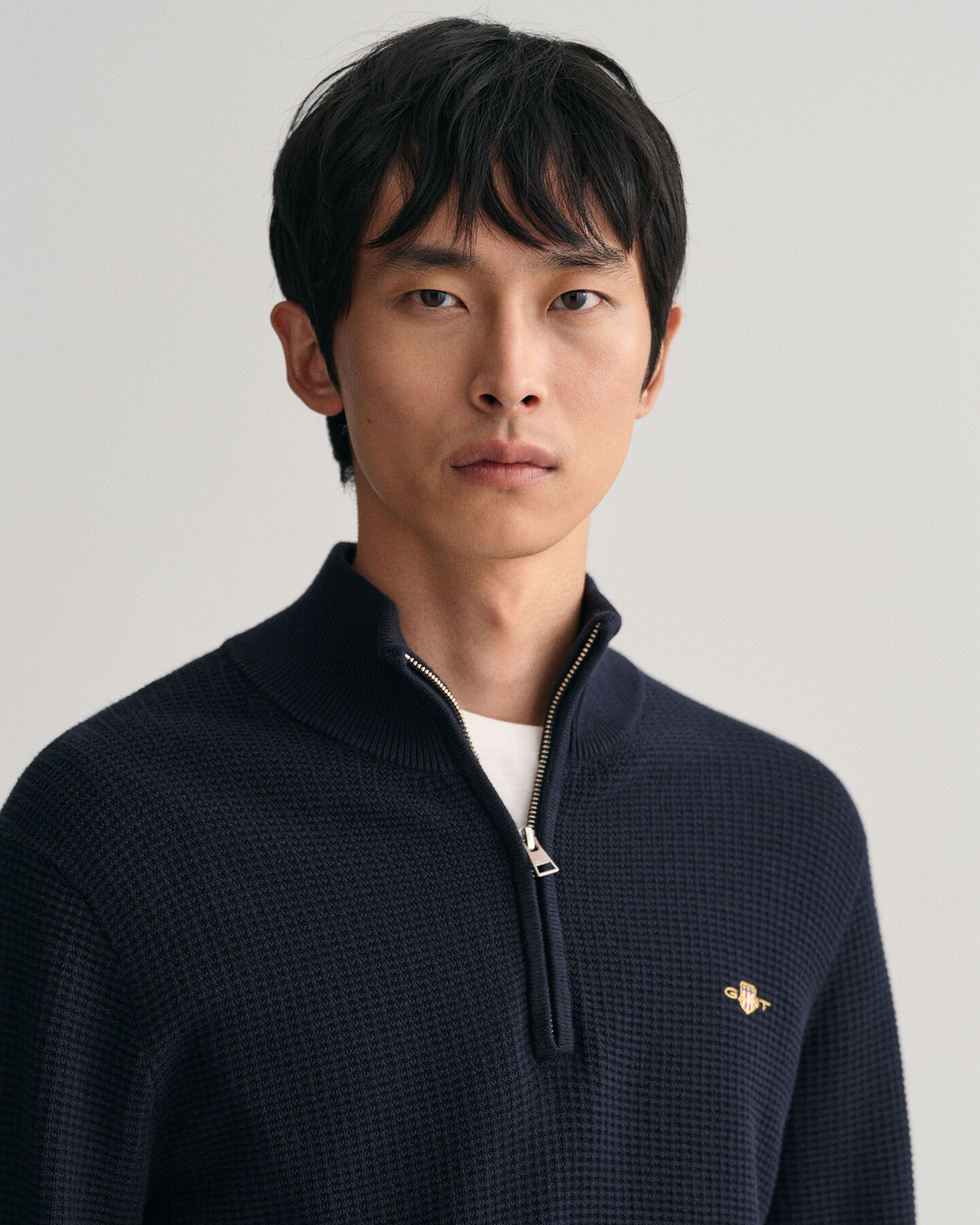 Jersey de algodón con media cremallera Textured